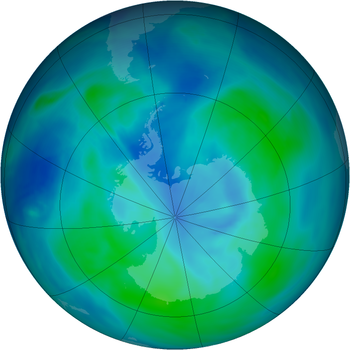 Antarctic ozone map for 22 February 2005